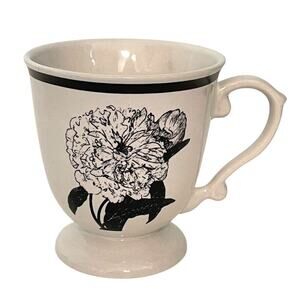 Anthropologie Black and White Floral Pedestal Farmhouse Mug